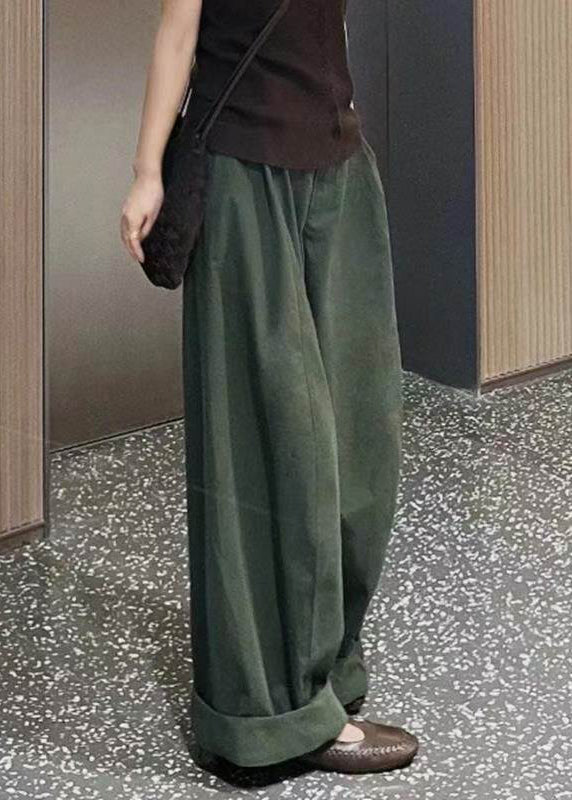 Natural Army Green Pockets Patchwork Straight Pants Summer