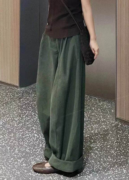 Natural Army Green Pockets Patchwork Straight Pants Summer