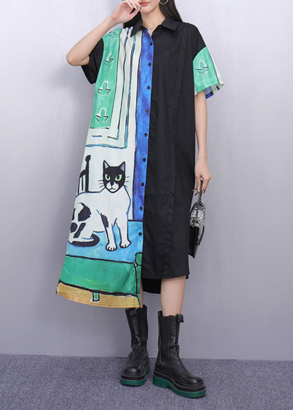 Natural Asymmetrical Peter Pan Collar Print Maxi Dresses Summer