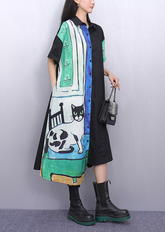 Natural Asymmetrical Peter Pan Collar Print Maxi Dresses Summer