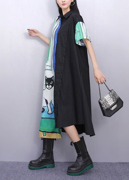 Natural Asymmetrical Peter Pan Collar Print Maxi Dresses Summer