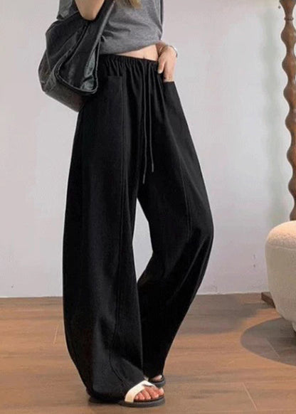 Natural Beige Pockets Solid Wide Leg Pants Summer