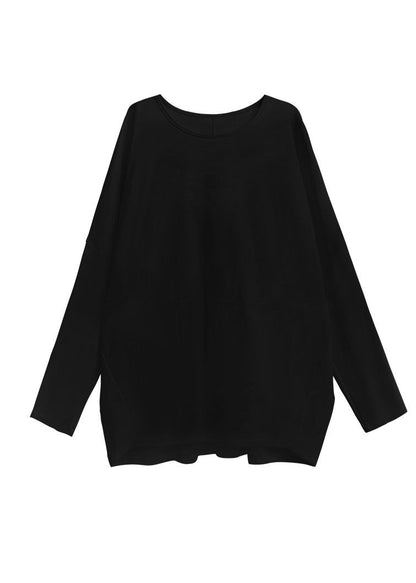 Natural Black Oversized Patchwork Cotton Sweatshirts Top Batwing Sleeve