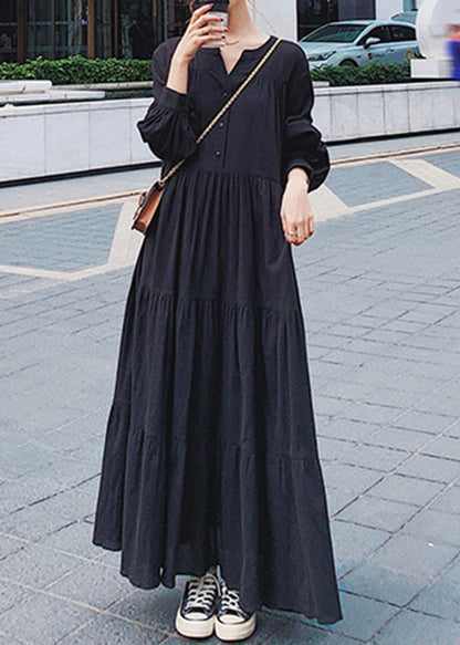Natural Black Oversized Wrinkled Cotton Shirt Dress Fall