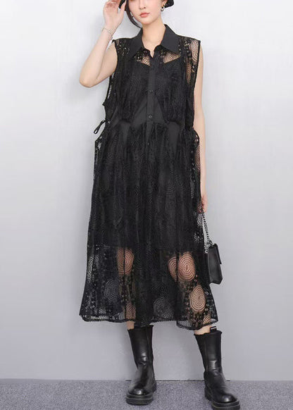 Natural Black Side Open Tulle Sheer Dresses Sleeveless
