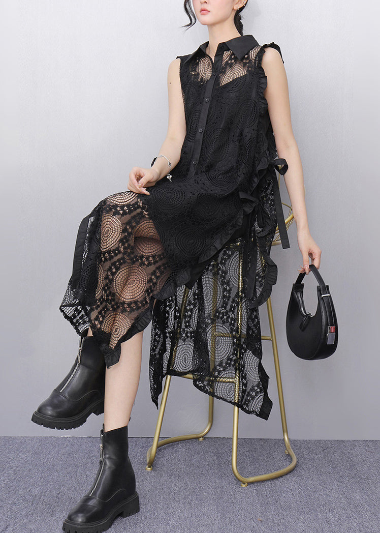 Natural Black Side Open Tulle Sheer Dresses Sleeveless