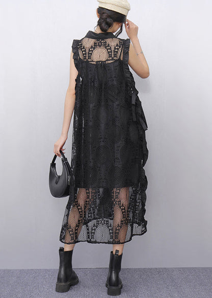 Natural Black Side Open Tulle Sheer Dresses Sleeveless