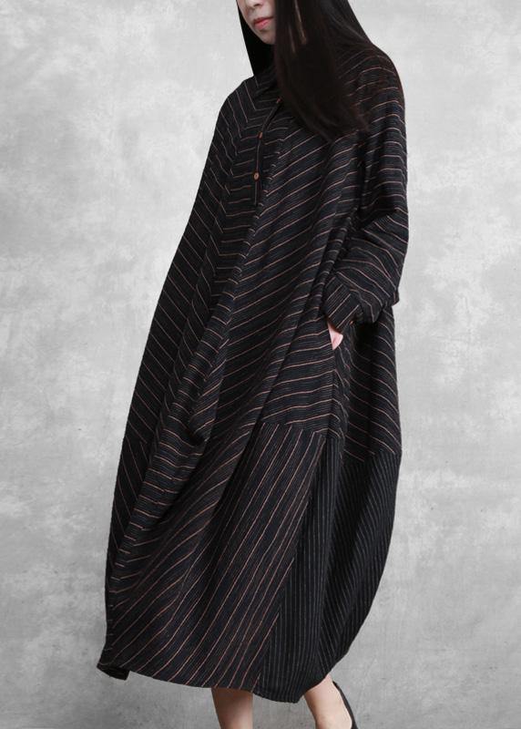 Natural Black Striped Linen Dresses Spring Gown - SooLinen