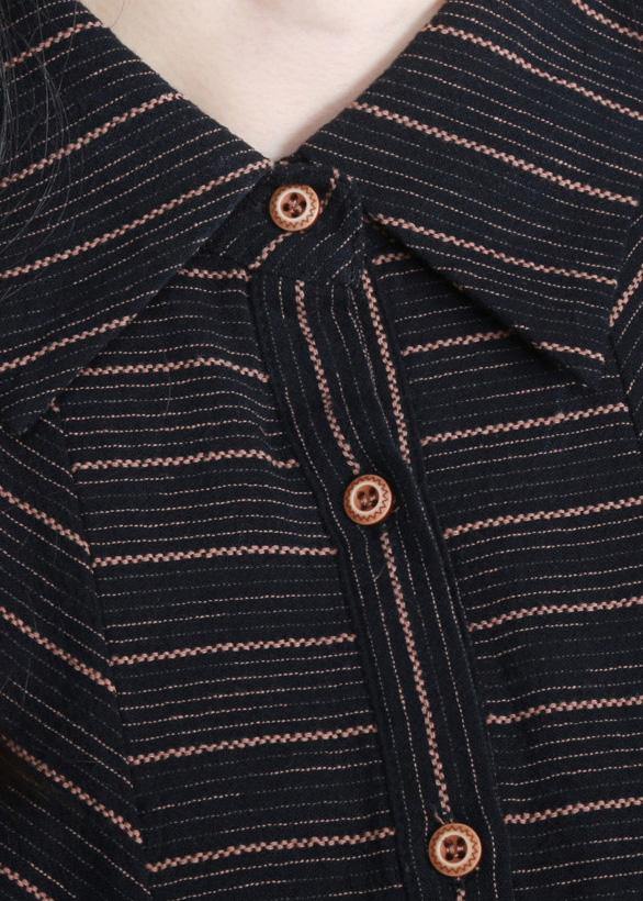 Natural Black Striped Linen Dresses Spring Gown - SooLinen