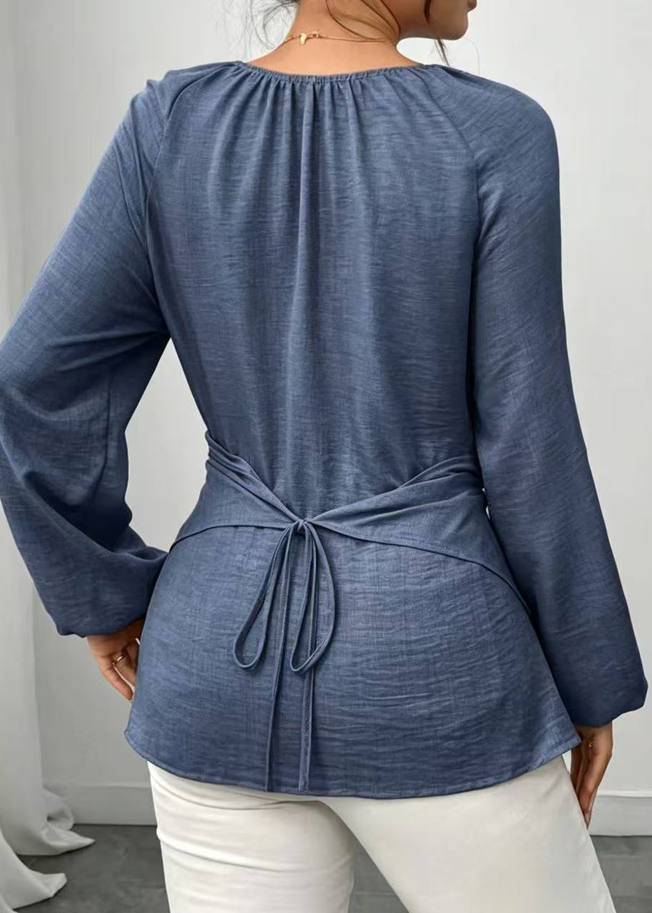Natural Blue Low High Design Cotton Shirt Top Fall