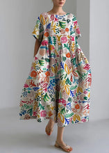 Load image into Gallery viewer, Natural Blue O-Neck Print Long Dress Short Sleeve