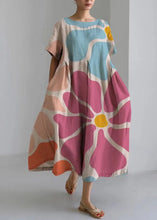 Load image into Gallery viewer, Natural Blue O-Neck Print Long Dress Short Sleeve