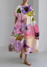 Load image into Gallery viewer, Natural Blue O-Neck Print Long Dress Short Sleeve