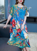 Load image into Gallery viewer, Natural Blue O Neck Print Patchwork Chiffon Dress Summer