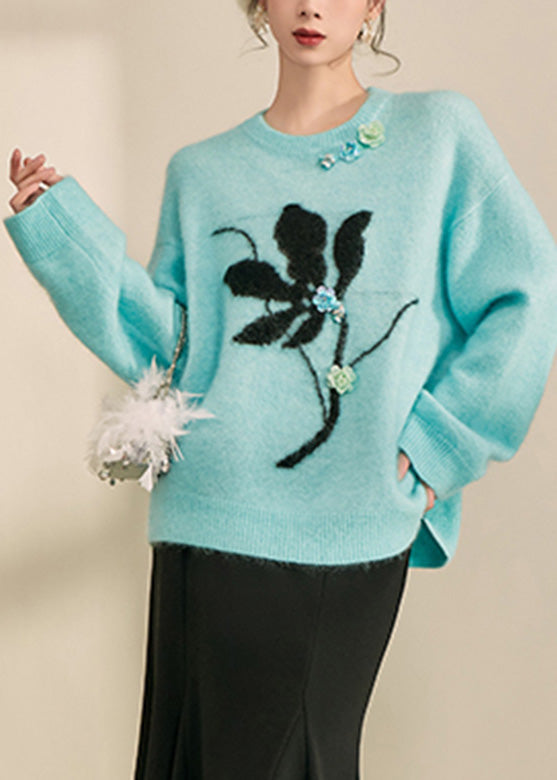 Natural Blue Print Cozy Cotton Knit Sweaters Spring