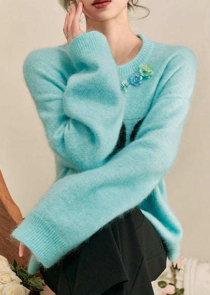 Natural Blue Print Cozy Cotton Knit Sweaters Spring