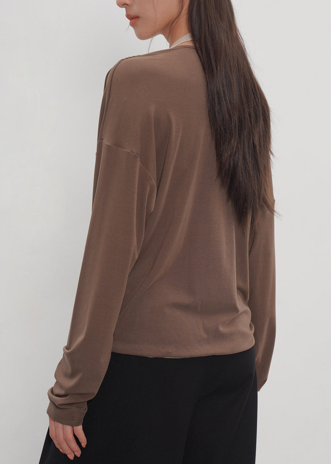 Natural Brown Hatle Patchwork Cotton Fake Two Piece Shirt Top Fall