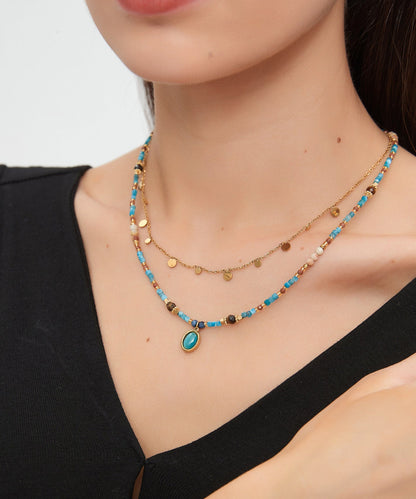 Natural Double Layered Stacking Gratuated Bead Necklace