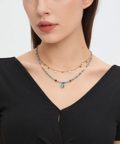 Natural Double Layered Stacking Gratuated Bead Necklace