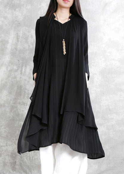 Natural FALSE two pieces clothes For Women Outfits black striped Dress - SooLinen