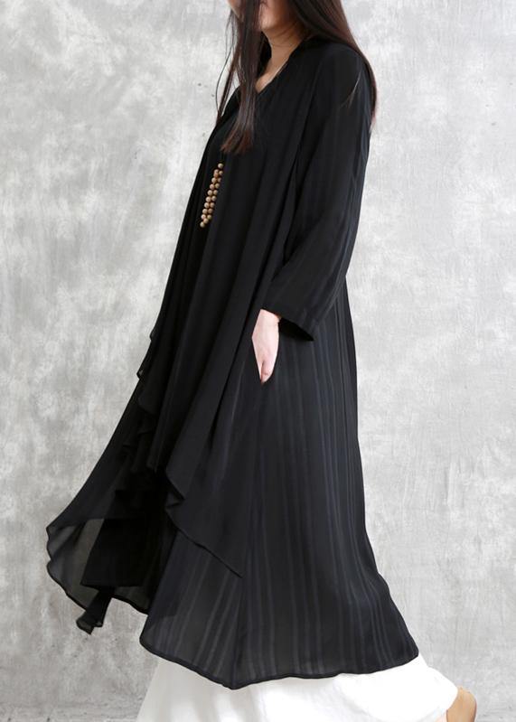 Natural FALSE two pieces clothes For Women Outfits black striped Dress - SooLinen