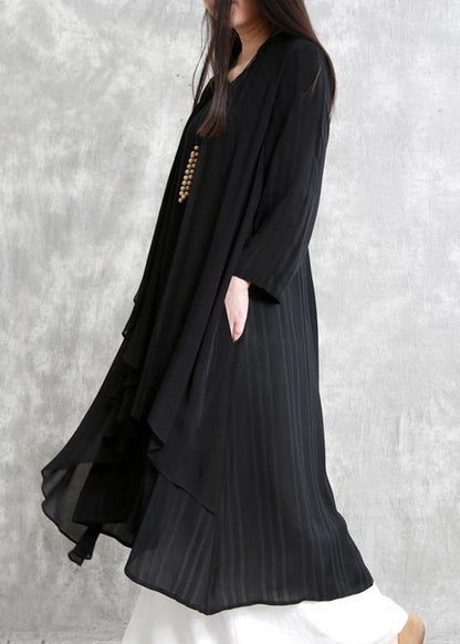 Natural FALSE two pieces clothes For Women Outfits black striped Dress - SooLinen