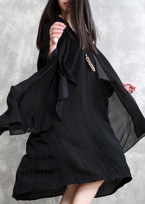 Natural FALSE two pieces clothes For Women Outfits black striped Dress - SooLinen