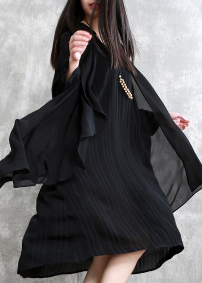 Natural FALSE two pieces clothes For Women Outfits black striped Dress - SooLinen