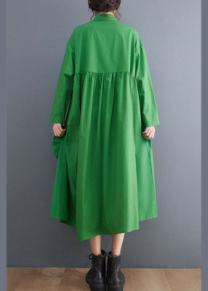 Natural Green Asymmetrical Floral Cotton shirts Dress Spring