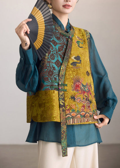 Natural Green O-Neck Asymmetrical Patchwork Waistcoat Sleeveless