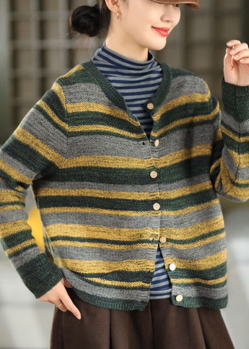 Natural Green Oversized Striped Knit Cardigan Winter
