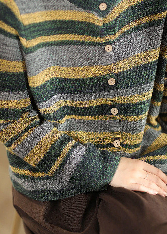 Natural Green Oversized Striped Knit Cardigan Winter