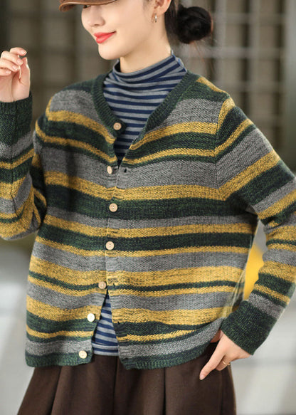 Natural Green Oversized Striped Knit Cardigan Winter