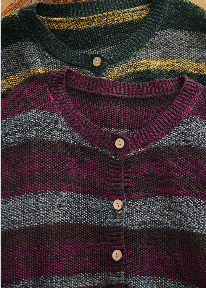 Natural Green Oversized Striped Knit Cardigan Winter