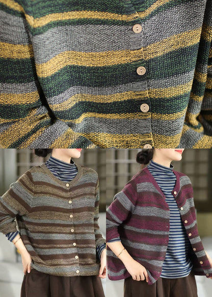 Natural Green Oversized Striped Knit Cardigan Winter