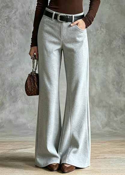 Natural Grey High Waist Solid Wide Leg Pants
