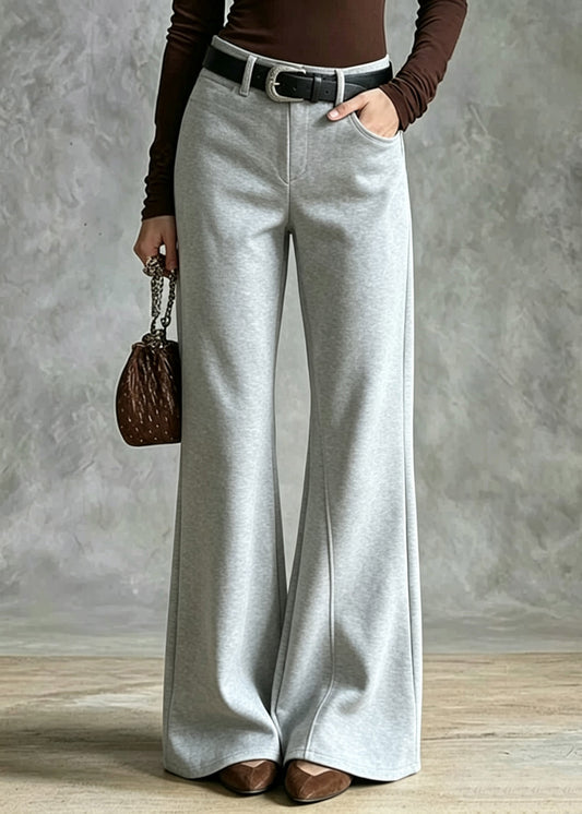 Natural Grey High Waist Solid Wide Leg Pants