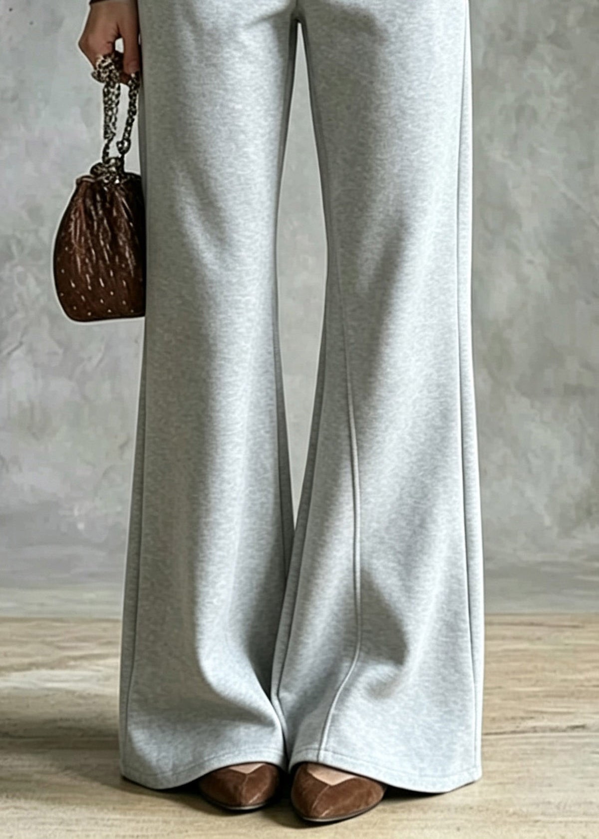 Natural Grey High Waist Solid Wide Leg Pants