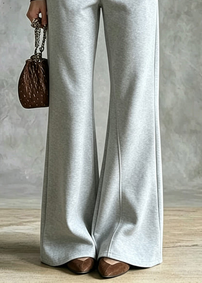 Natural Grey High Waist Solid Wide Leg Pants