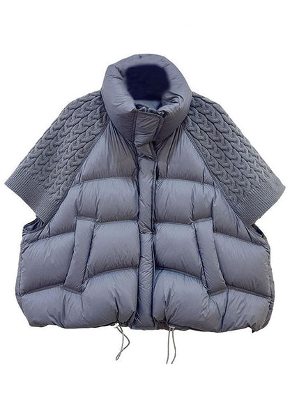 Natural Grey Stand Collar Patchwork Knit Puffers Vests Short Sleeve