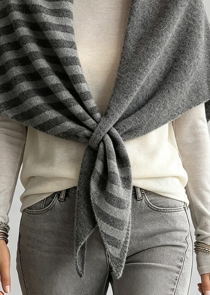 Natural Grey Striped Patchwork Wool Cape Fall