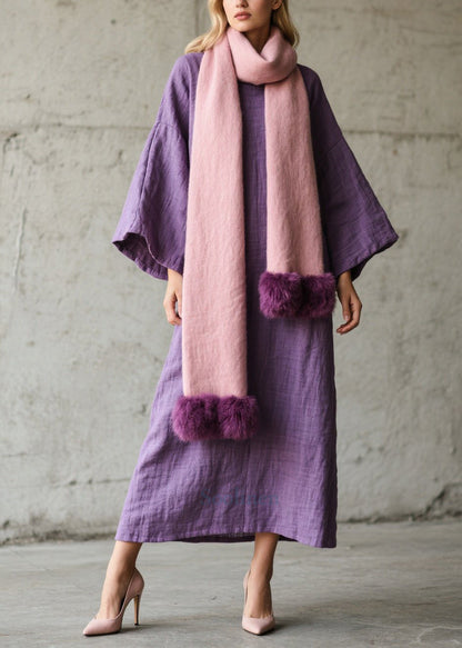 Natural Lavender Oversized Cotton Straight Dresses Fall