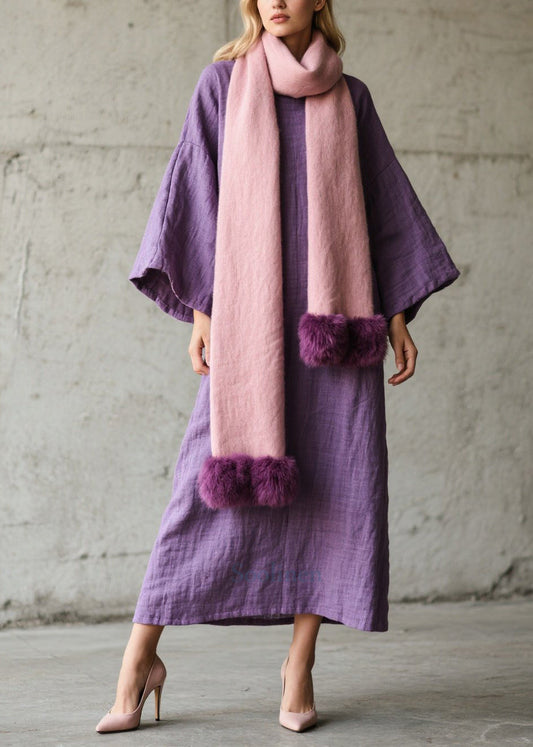 Natural Lavender Oversized Cotton Straight Dresses Fall