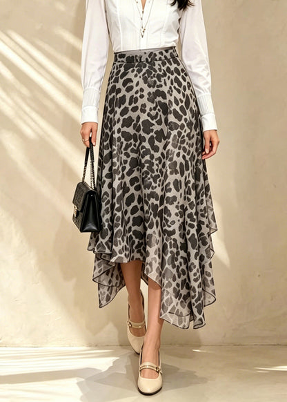 Natural Leopard High Waist Chiffon Maxi Skirt Summer