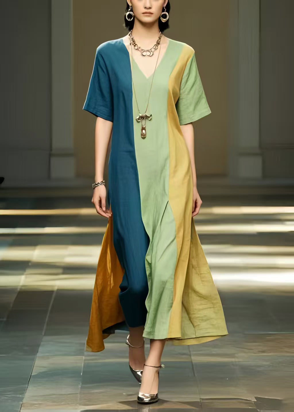 Natural Multicolour Oversized Patchwork Cotton Dress Summer