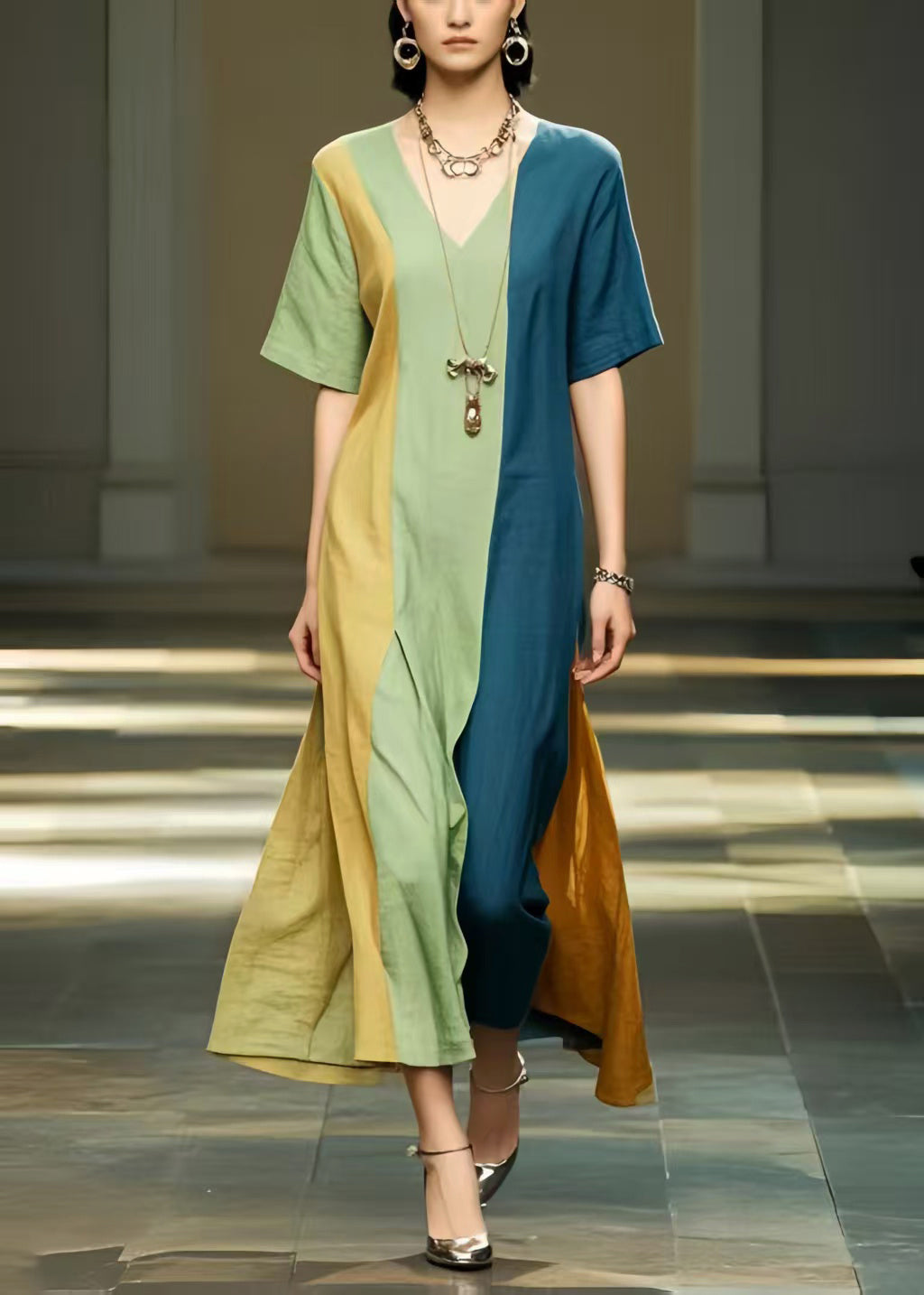 Natural Multicolour Oversized Patchwork Cotton Dress Summer