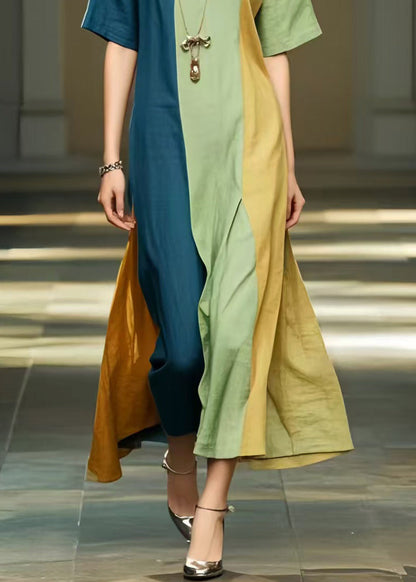 Natural Multicolour Oversized Patchwork Cotton Dress Summer