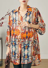 Load image into Gallery viewer, Natural Orange Print Side Open Chiffon Top Summer