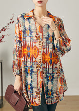 Load image into Gallery viewer, Natural Orange Print Side Open Chiffon Top Summer