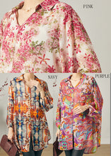 Load image into Gallery viewer, Natural Orange Print Side Open Chiffon Top Summer